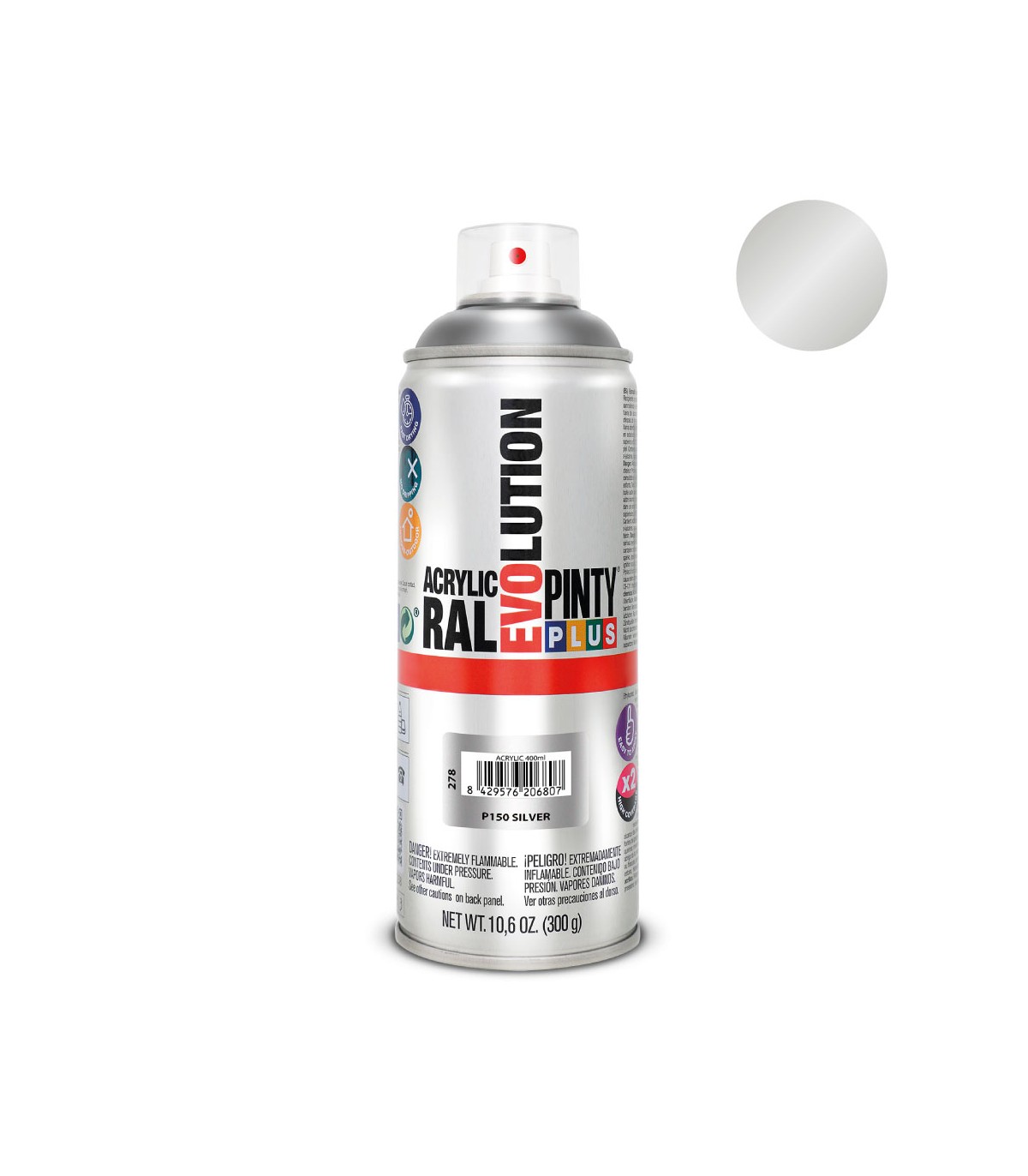 Pintura acrílica Spray EVOLUTION 520cc P150 PLATA