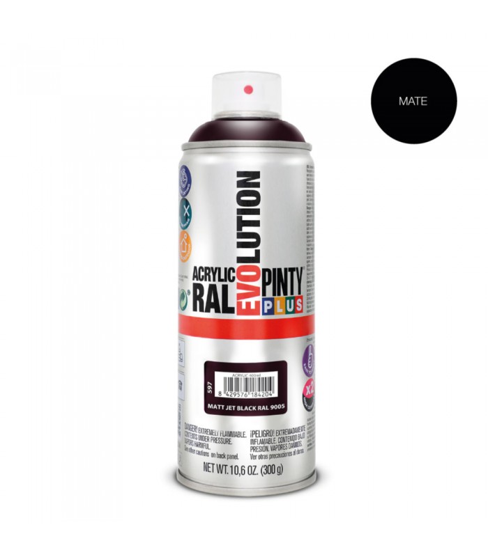 Pintura acrílica Spray EVOLUTION 520cc RAL9005 NEGRO INTENSO MATE