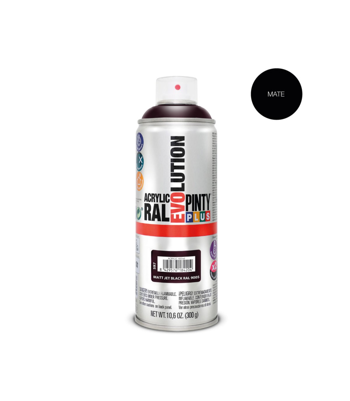 Pintura acrílica Spray EVOLUTION 520cc RAL9005 NEGRO INTENSO MATE