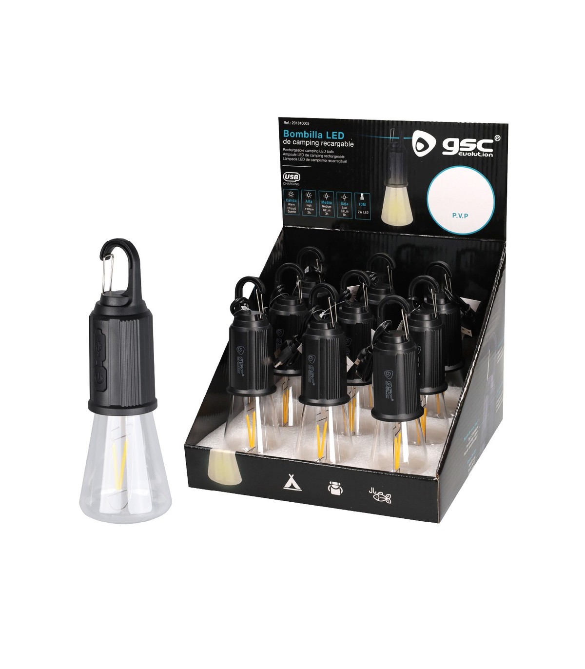 Bombilla LED camping recargable USB 2W 120Lm