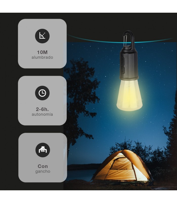 Bombilla LED camping recargable USB 2W 120Lm