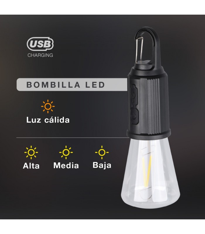 Bombilla LED camping recargable USB 2W 120Lm