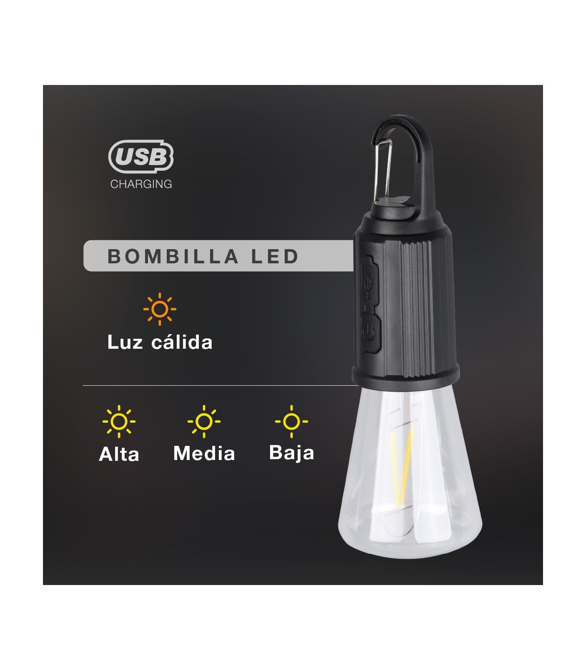 Bombilla LED camping recargable USB 2W 120Lm