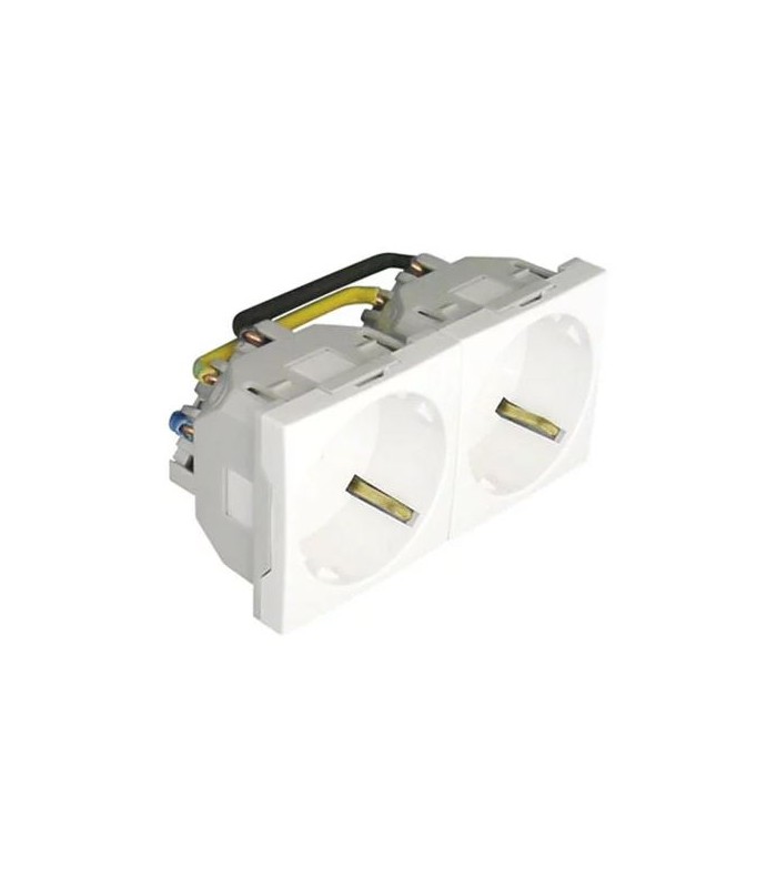 Doble Base Enchufe Schuko 45º con Protección Blanco Q45