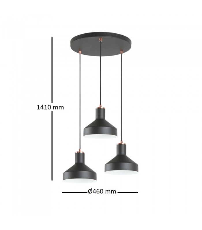 Lámpara Colgante IRIAS 3xE27 Negro/Cobre