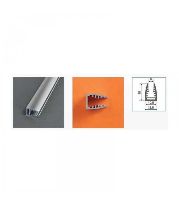 Perfil Aluminio Glass 5mm 2M 