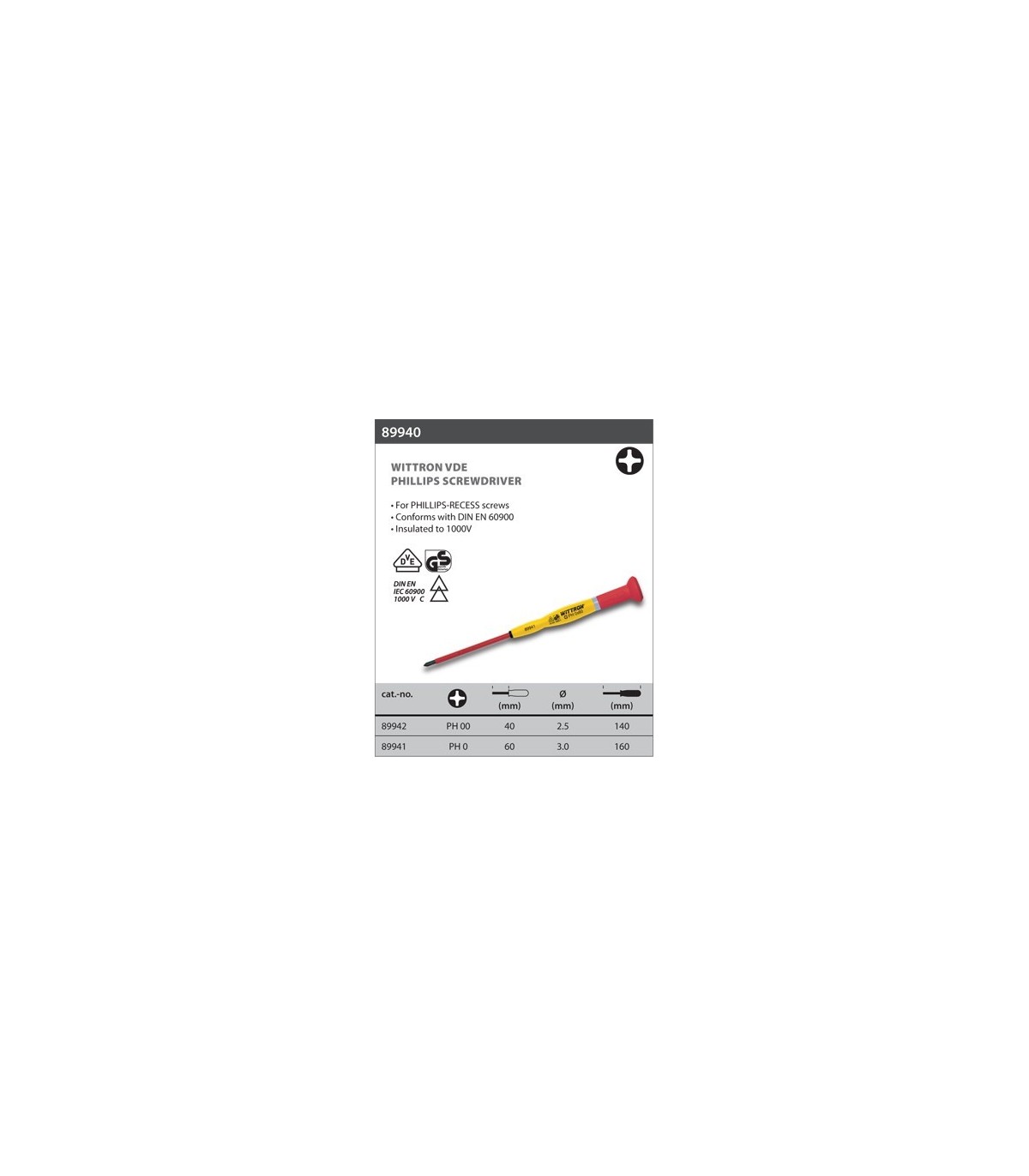 Destornillador Philips 00x60mm Wittron VDE Slim