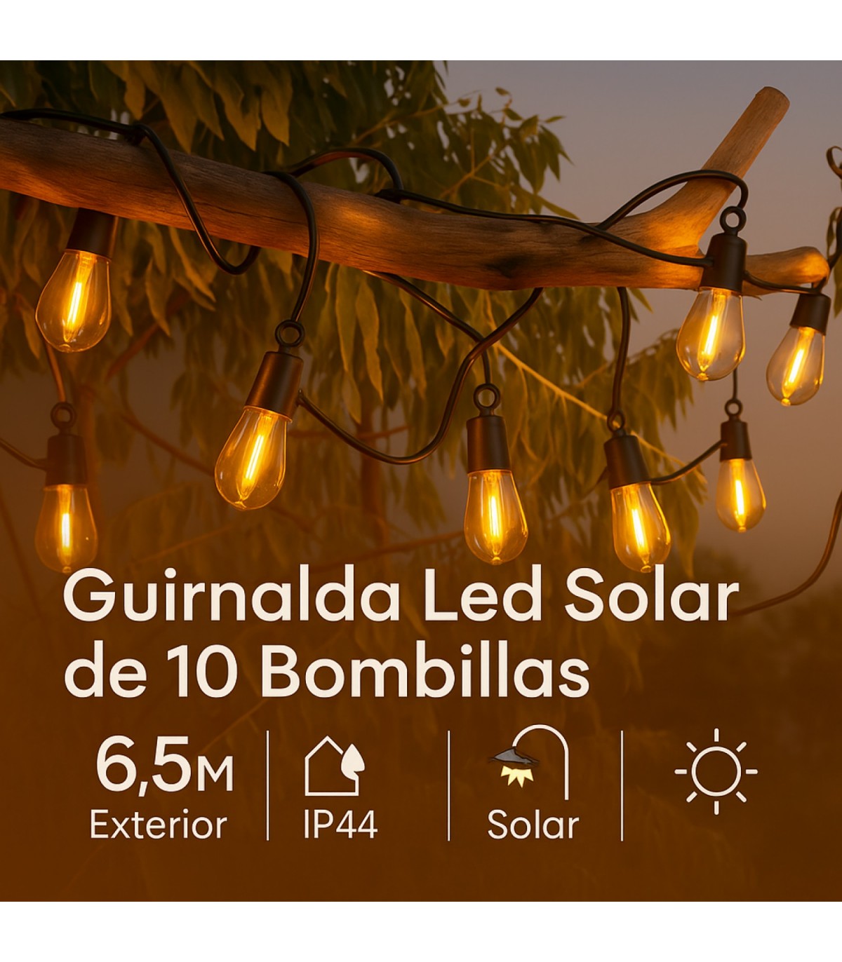 Guirnalda Led Solar 1.2W 10 Bombillas 6,5 Metros IP54