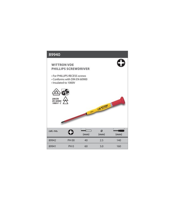 Destornillador Philips 00x40mm Wittron VDE Slim