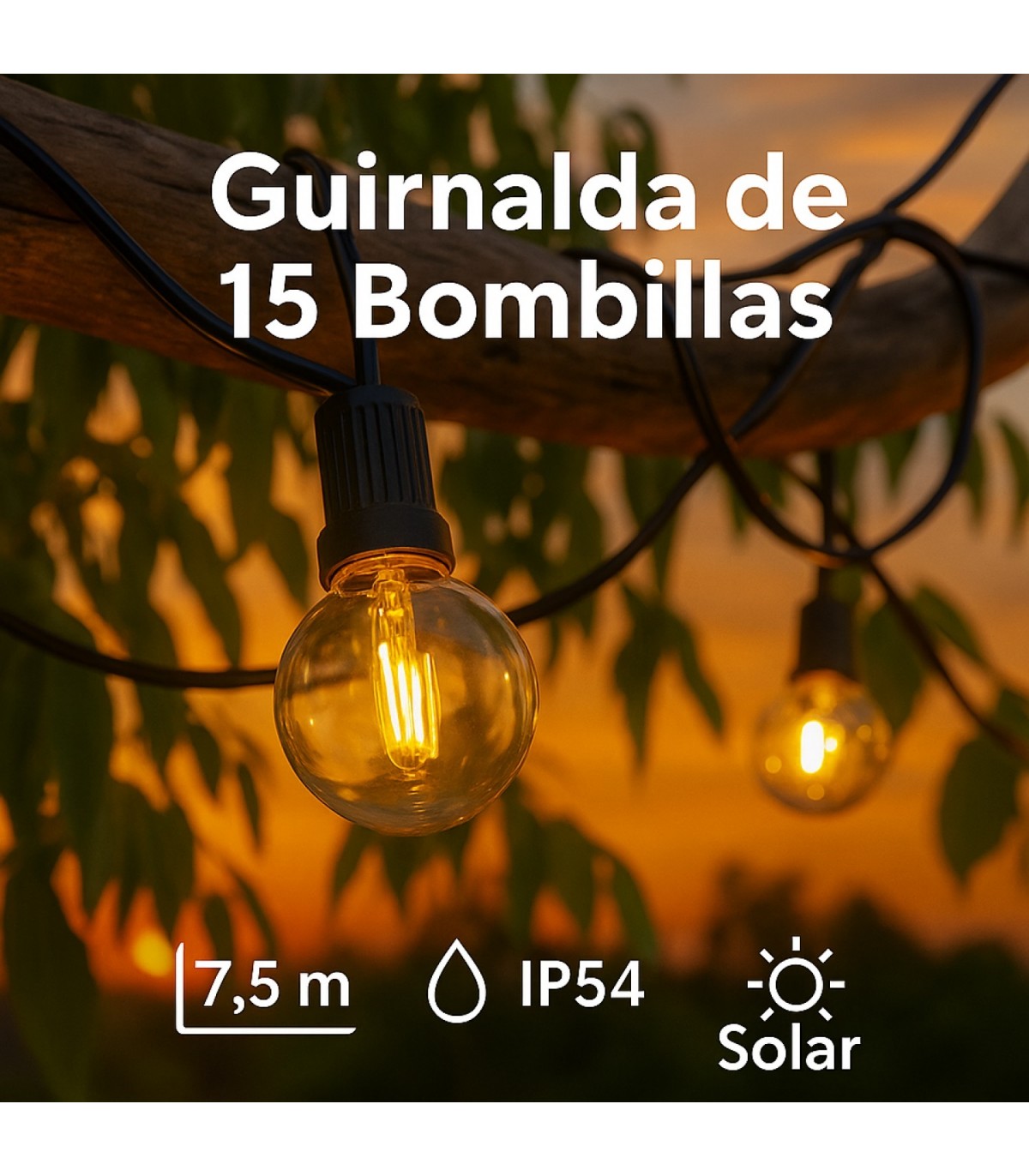 Guirnalda Led Solar 1.2W 15 Bombillas 7,5 Metros IP54