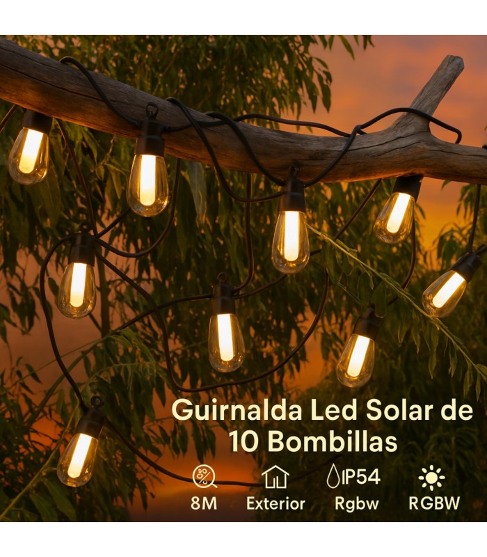 Guirnalda Led Solar 1.2W 10 Bombillas 8 Metros IP54 RGBW
