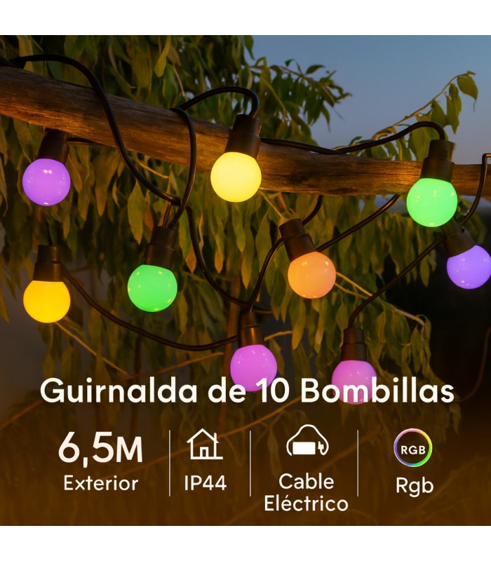 Guirnalda Led 3W 10 Bombillas 220V 6,5 Metros IP44 RGBW