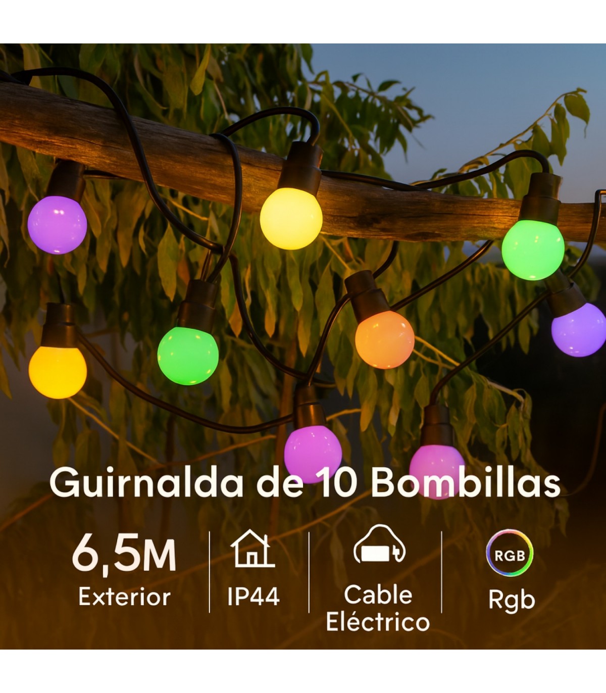 Guirnalda Led 3W 10 Bombillas 220V 6,5 Metros IP44 RGBW