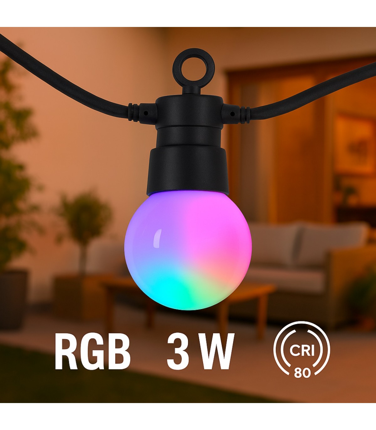 Guirnalda Led 3W 10 Bombillas 220V 6,5 Metros IP44 RGBW