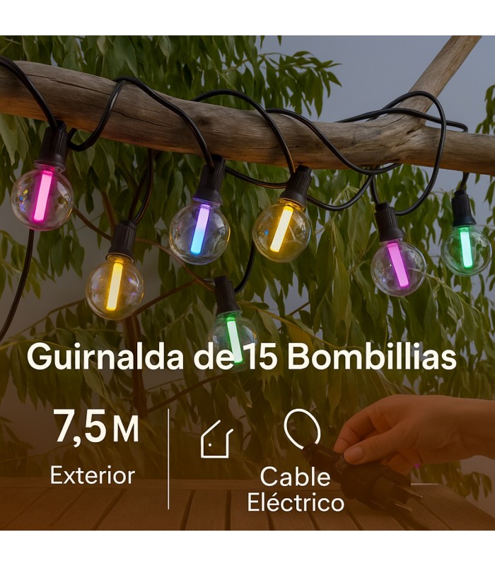 Guirnalda Led 5W 15 Bombillas 220V 7,5 Metros IP44 RGBW