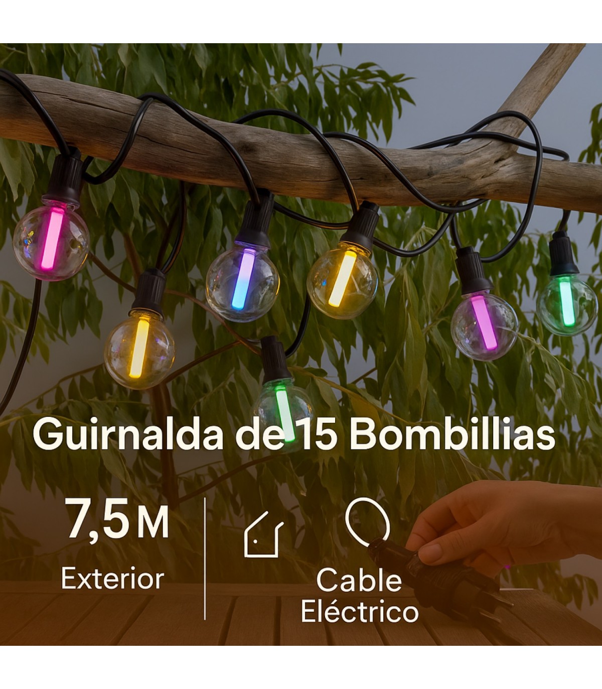 Guirnalda Led 5W 15 Bombillas 220V 7,5 Metros IP44 RGBW