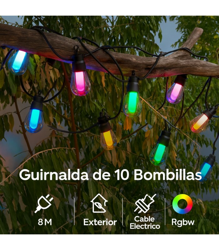 Guirnalda Led 3W 10 Bombillas 220V 8 Metros IP44 RGBW