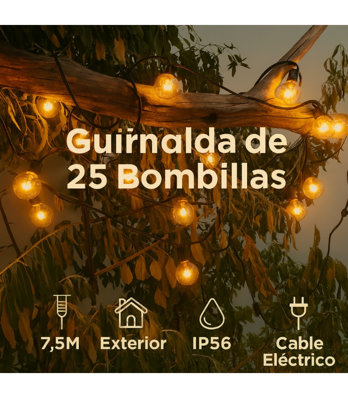 Guirnalda Incandescencia 250W 25 Bombillas 220V 7,5 Metros IP56