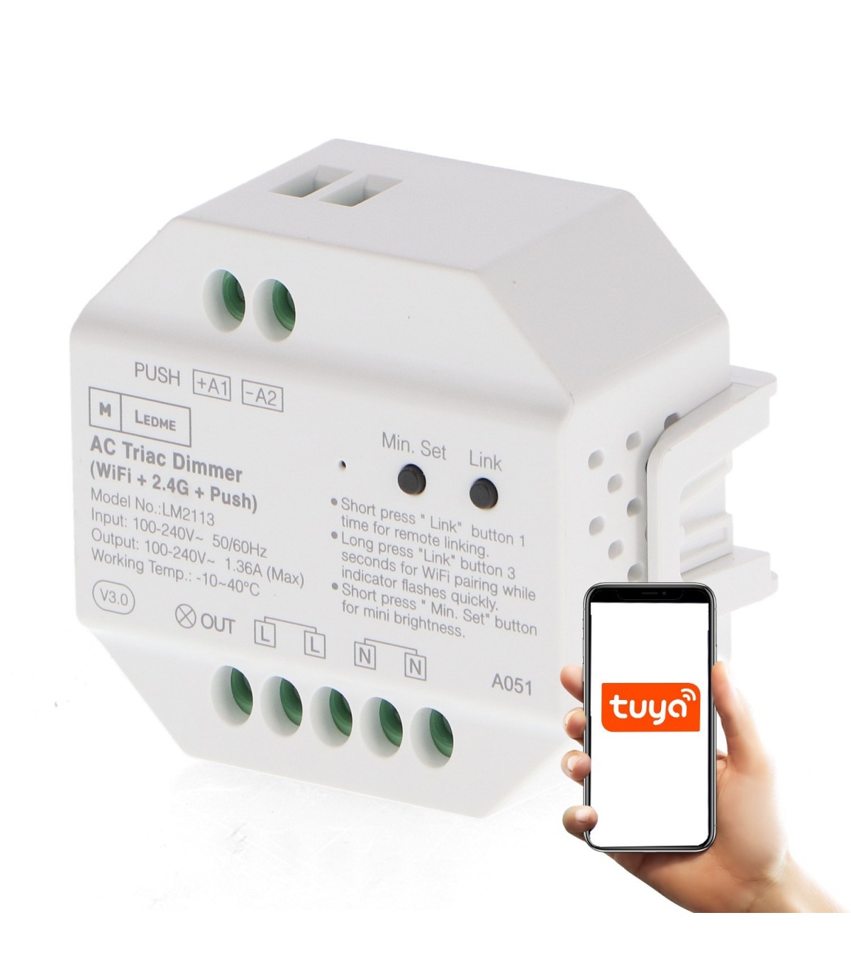 Regulador LED Triac RF 300W Compatible Con Pulsador WIFI