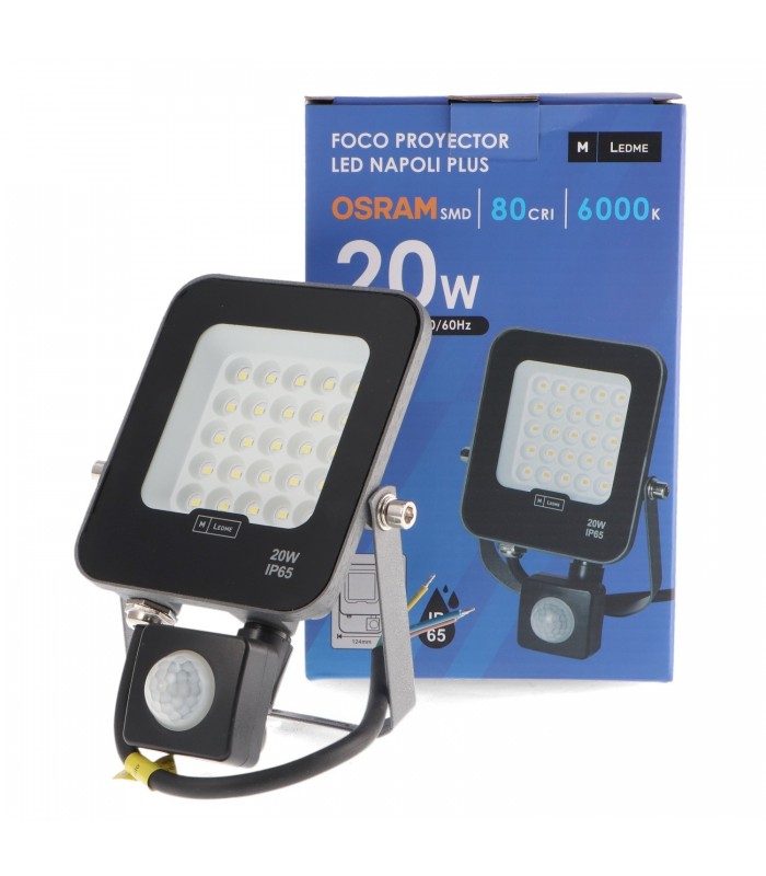 Proyector Led NAPOLI PLUS Detector Movimiento 20W 2400Lm IP65 Negro