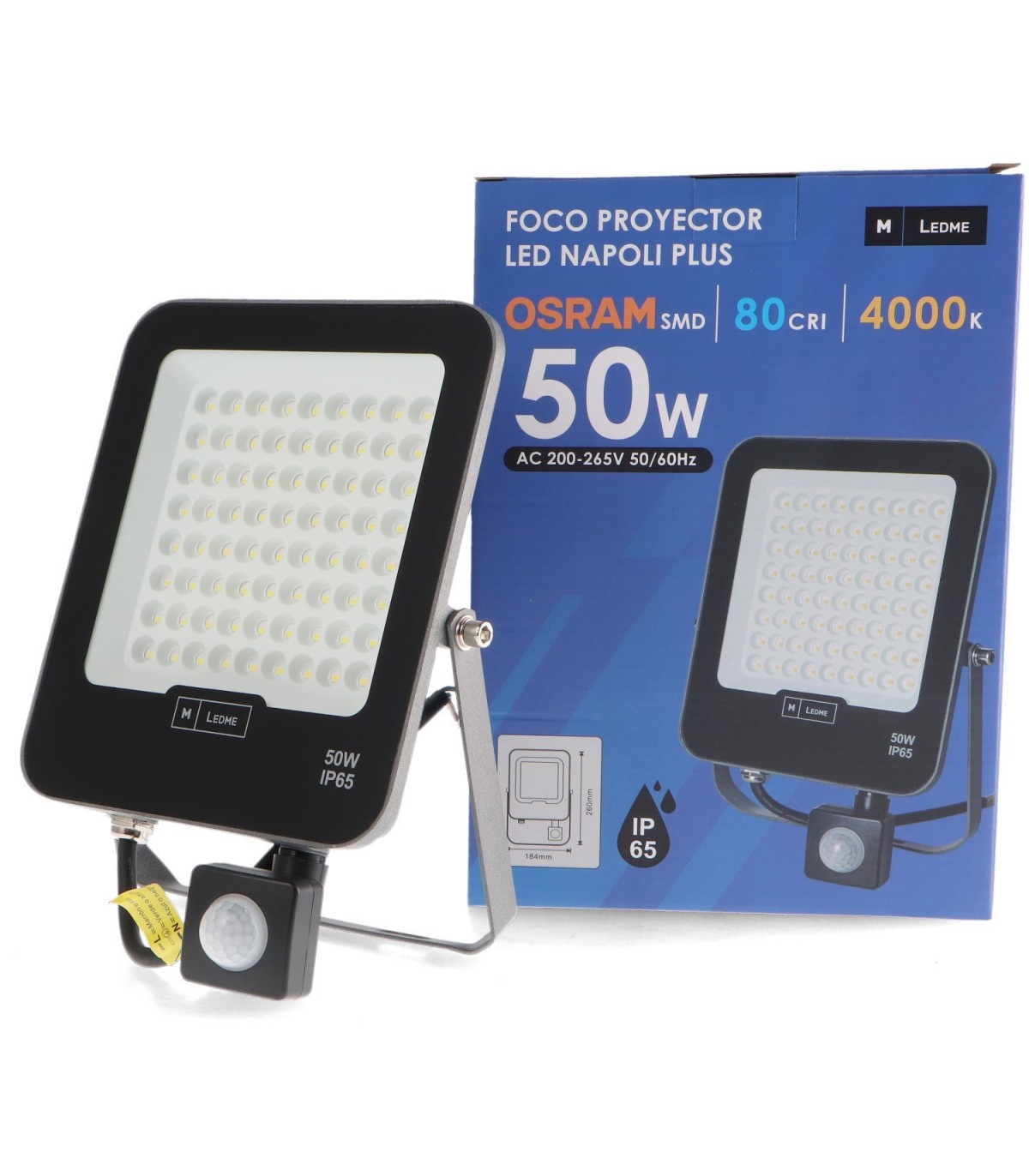 Proyector Led NAPOLI PLUS Detector Movimiento 50W 6000Lm IP65 Negro