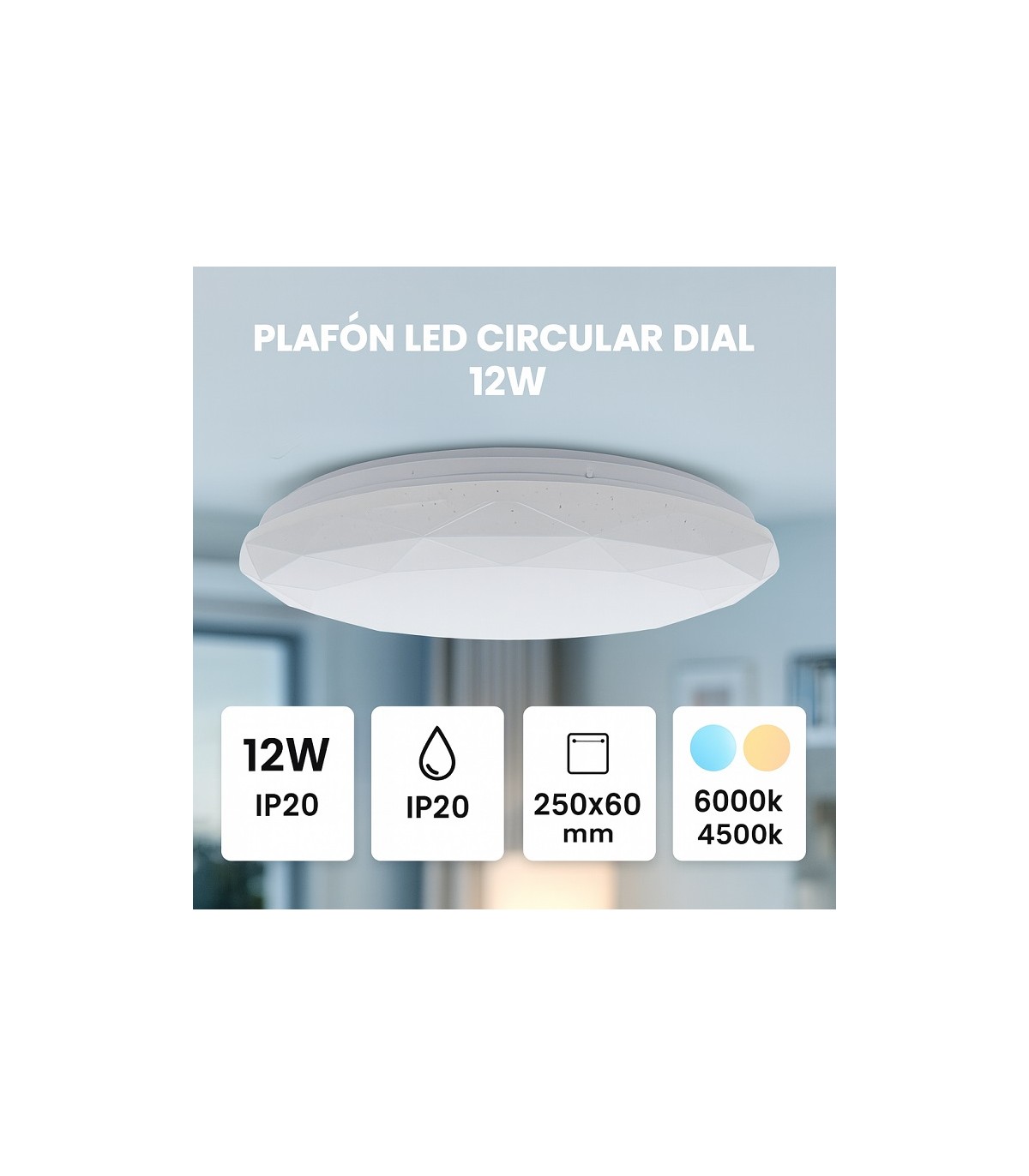 Plafón Led DIAL 12W 1200LM 180º IP20