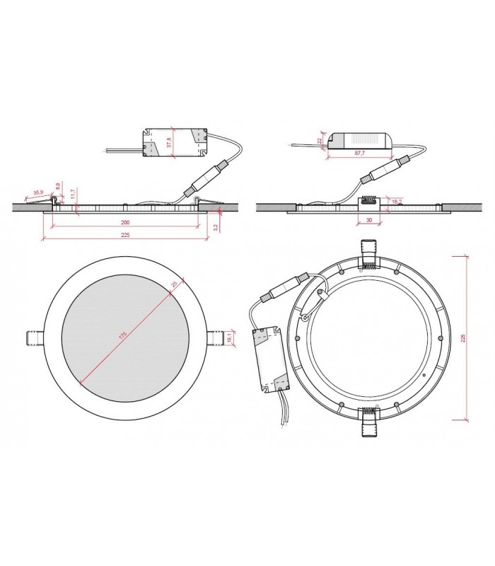 Downlight LED 18W 1.800Lm 120º IP20 Redondo Negro Brillo