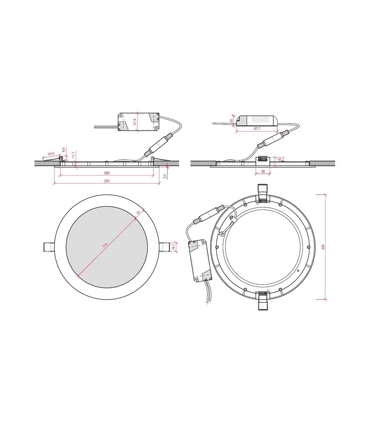 Downlight LED 18W 1.800Lm 120º IP20 Redondo Negro Brillo