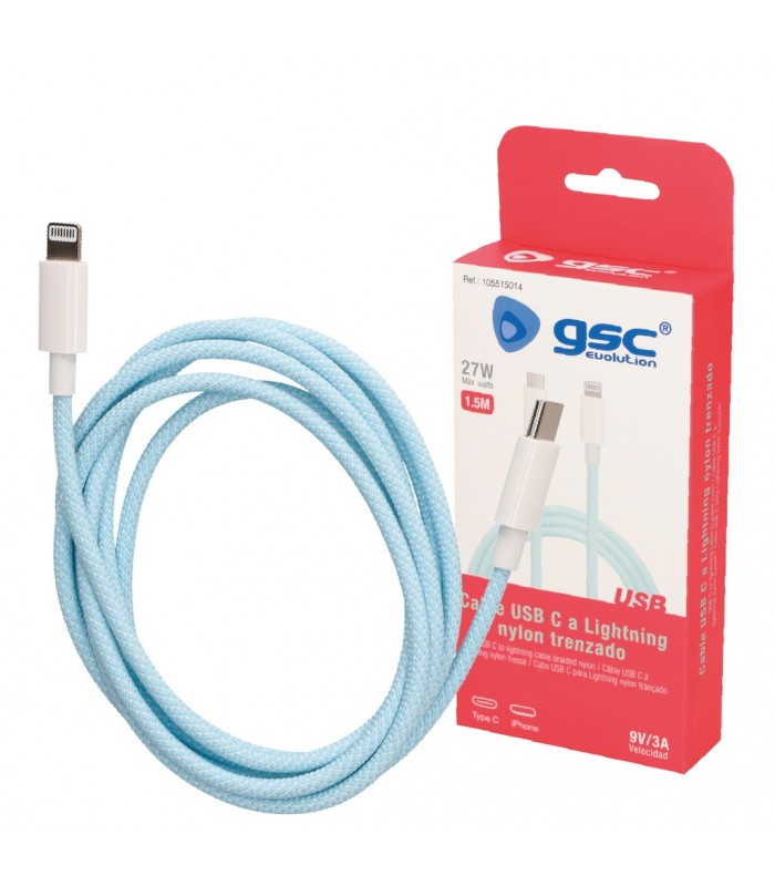 Cable USB Tipo C a conector Lightning nylon trenzado 1,5M
