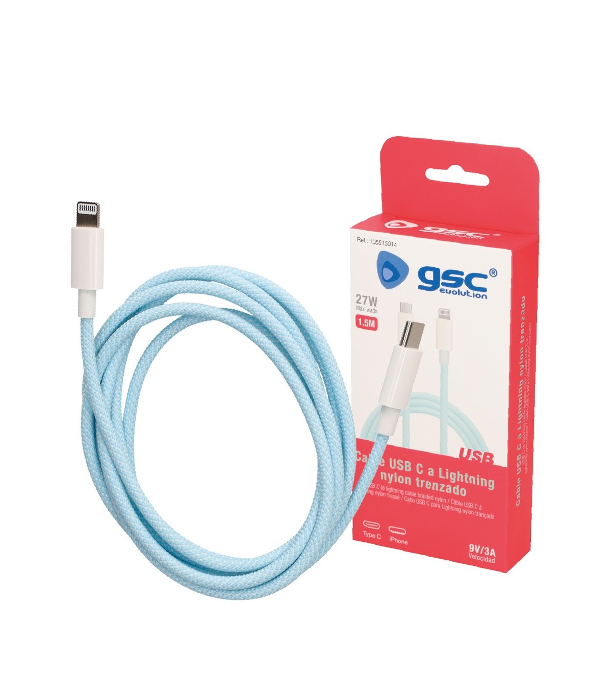 Cable USB Tipo C a conector Lightning nylon trenzado 1,5M