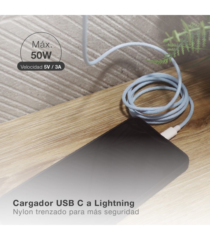 Cable USB Tipo C a conector Lightning nylon trenzado 1,5M