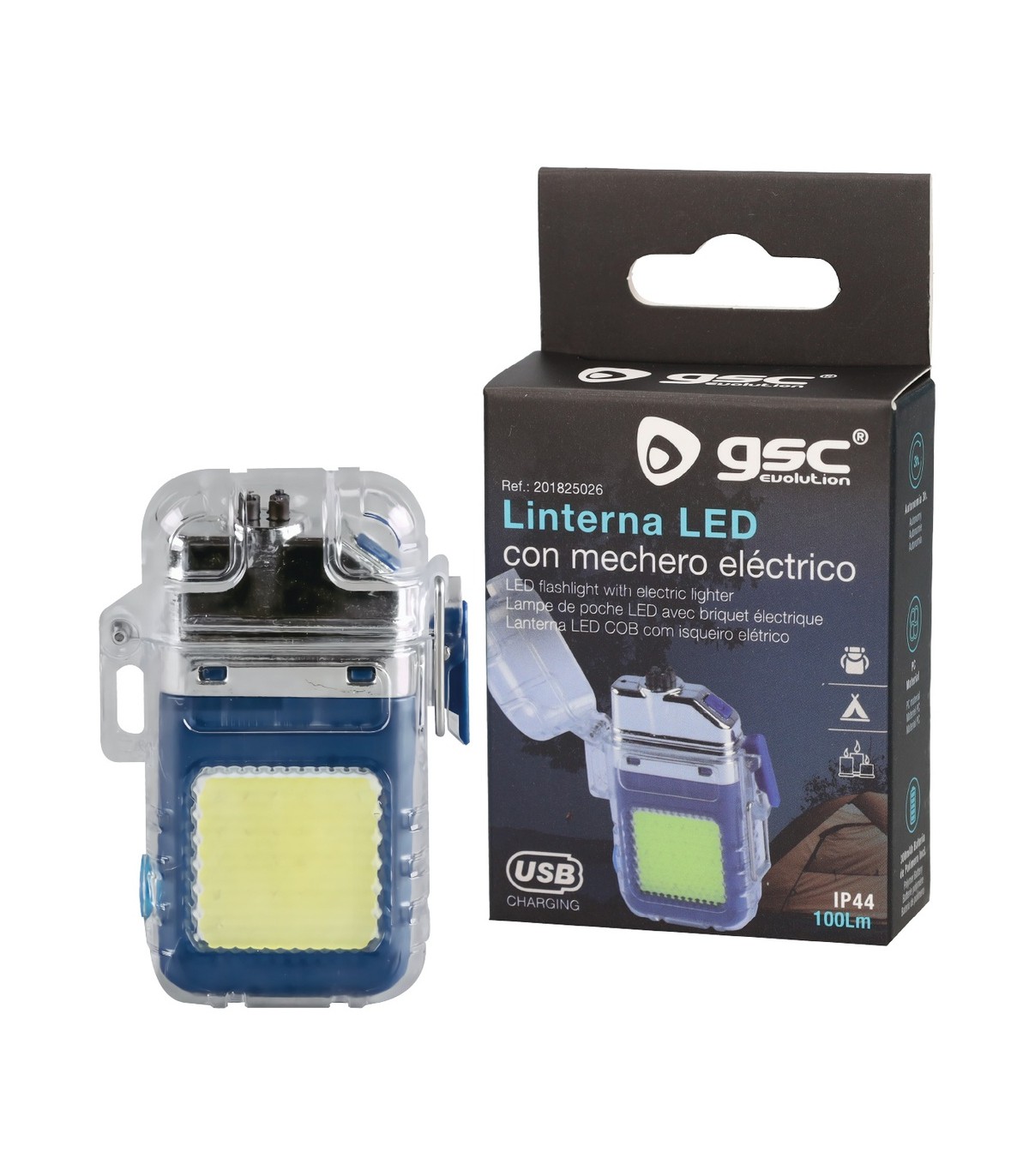 Linterna LED COB 2W 100Lm con mechero eléctrico