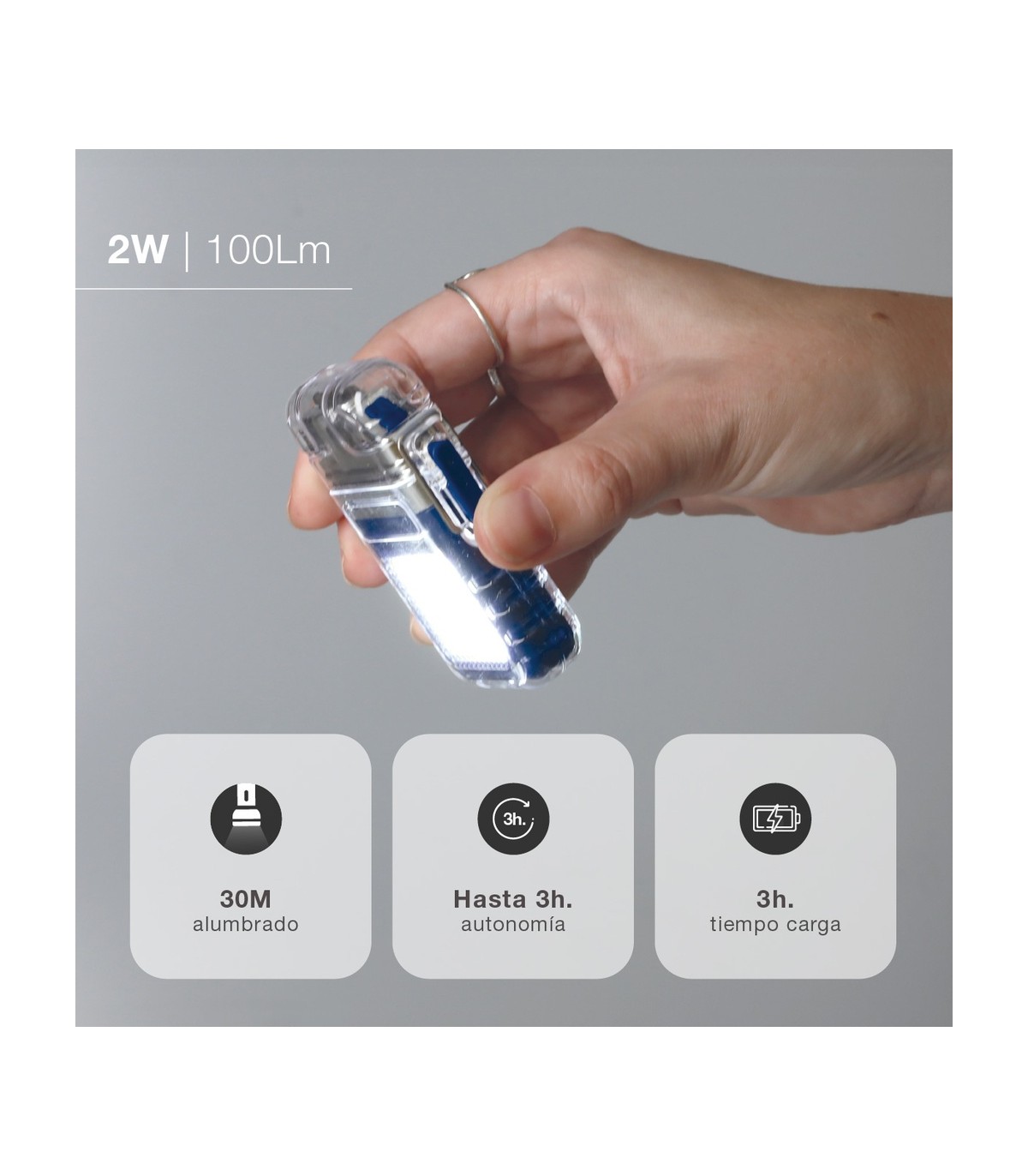 Linterna LED COB 2W 100Lm con mechero eléctrico