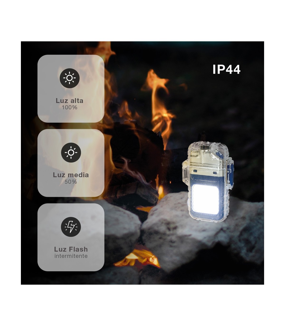Linterna LED COB 2W 100Lm con mechero eléctrico