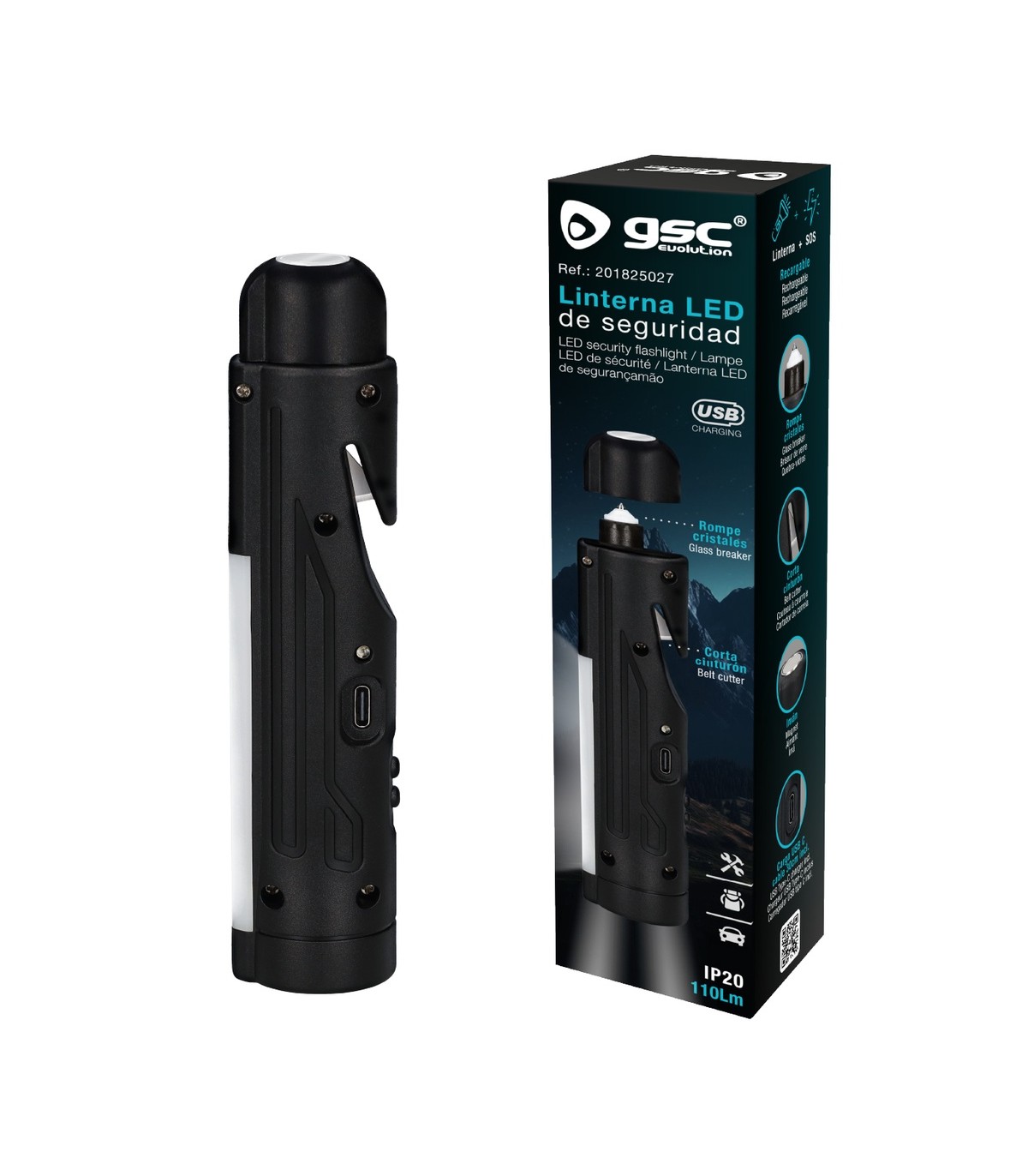 Linterna LED de seguridad 1.2W 110Lm Recargable
