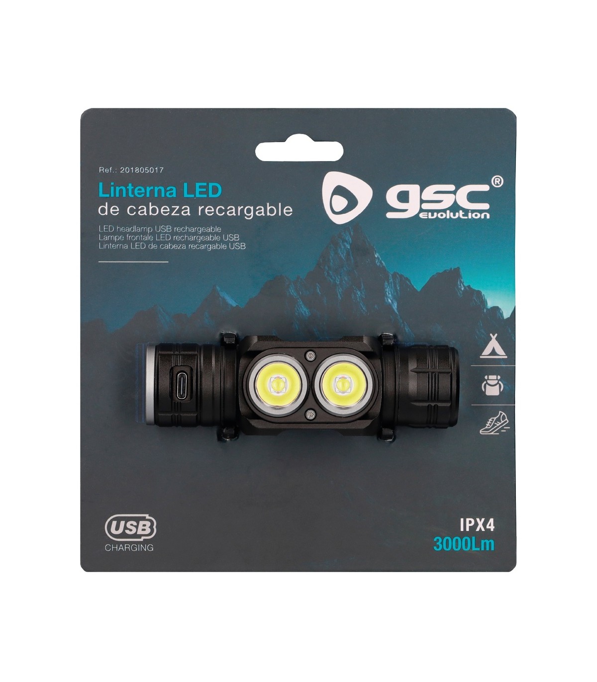 Linterna LED de cabeza 40W 3000Lm recargable USB C