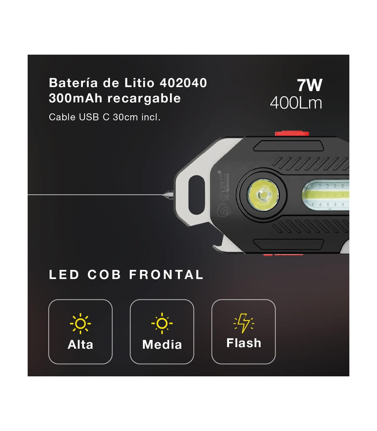 Linterna LED de seguridad 10W 400Lm Recargable