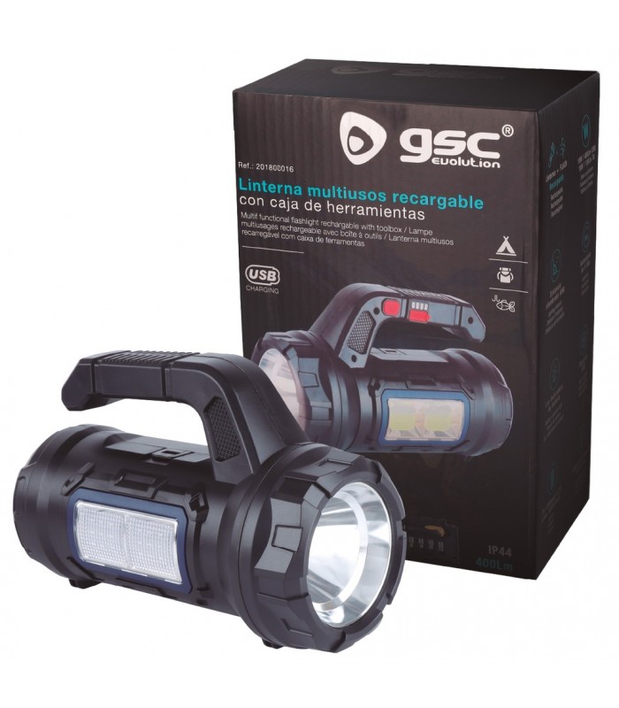 Linterna multiusos 10W 400Lm con caja de herramientas recargable USB