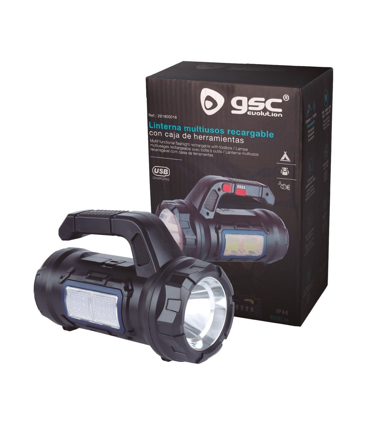 Linterna multiusos 10W 400Lm con caja de herramientas recargable USB