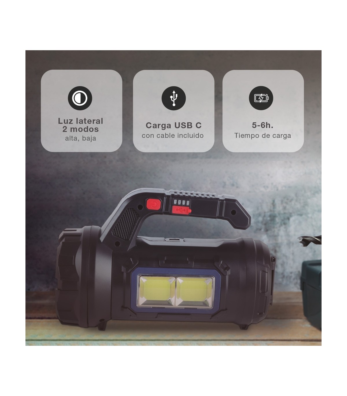 Linterna multiusos 10W 400Lm con caja de herramientas recargable USB