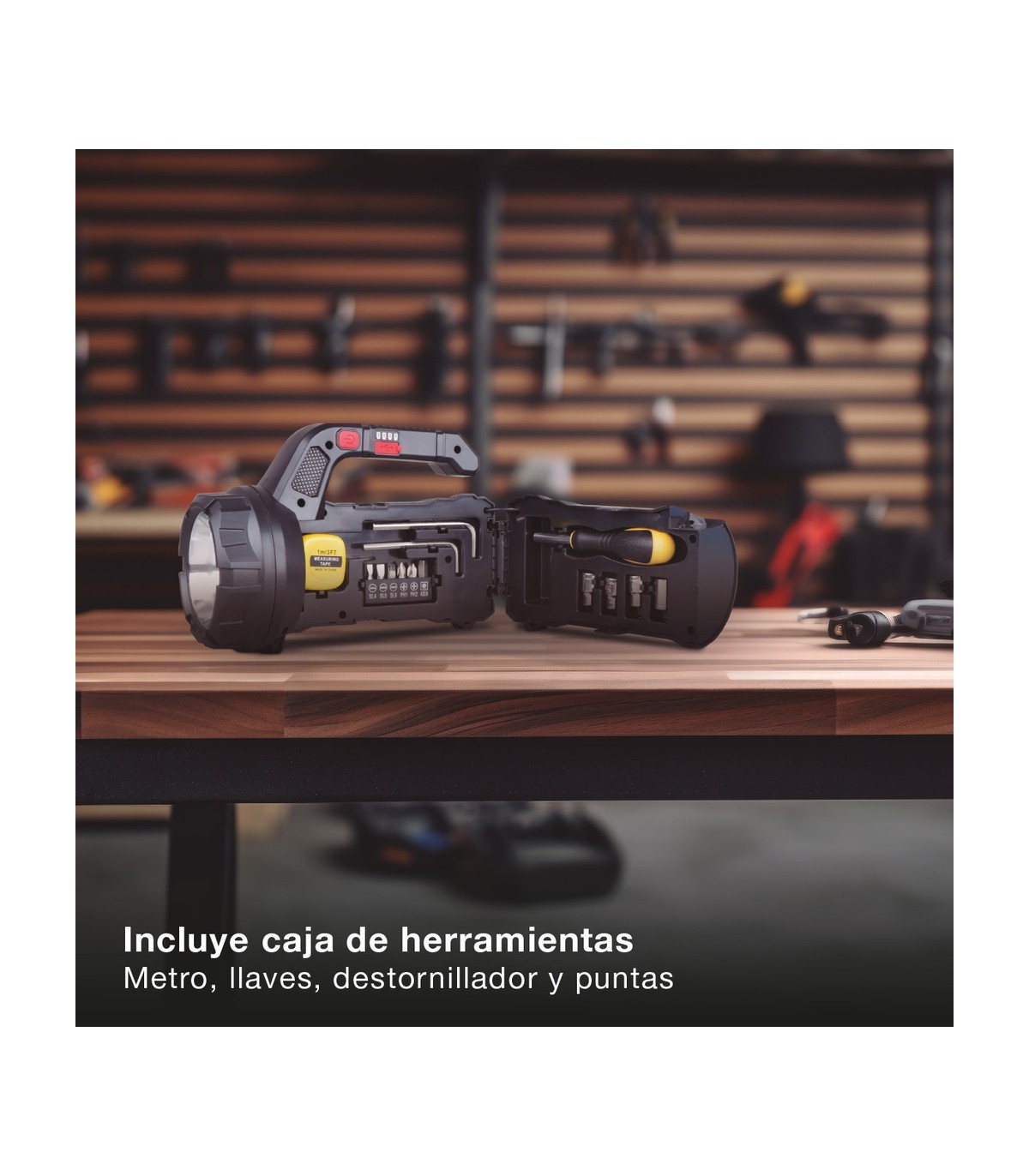 Linterna multiusos 10W 400Lm con caja de herramientas recargable USB