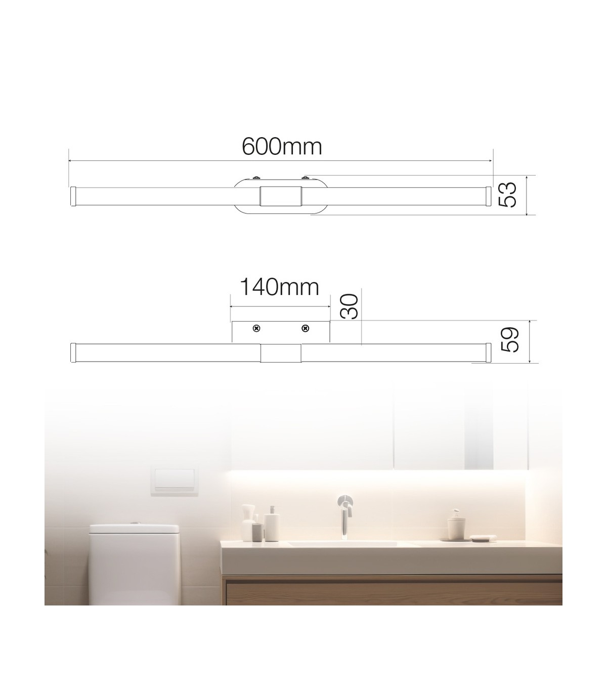 Aplique Led Baño TOLFA 8W 800Lm IP44 60cm