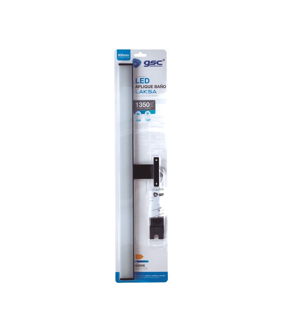 Aplique Led Baño LAKSA 12W 960Lm IP44 40cm Negro