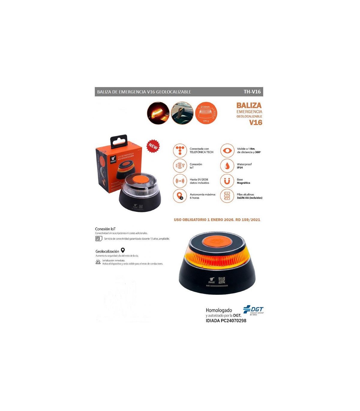 Baliza Señalización de Emergencia con Geolocalización V16 THULOS