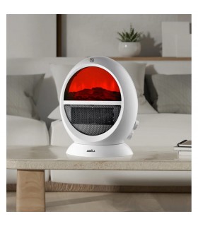 Calefactor de Suelo Vertical Oscilante MONGOL Efecto Fuego 2000W Blanco