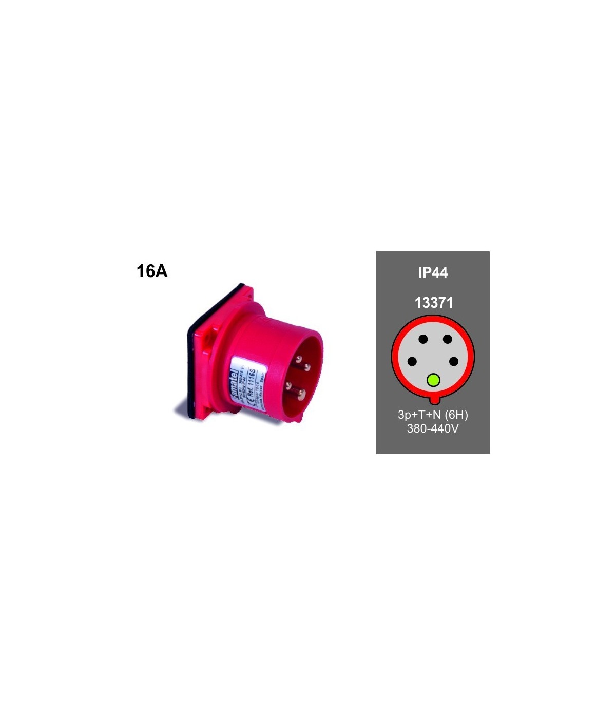 Clavija Fija Cuadro Recta CETAC 3P+N+T 16A 400V 6H IP44
