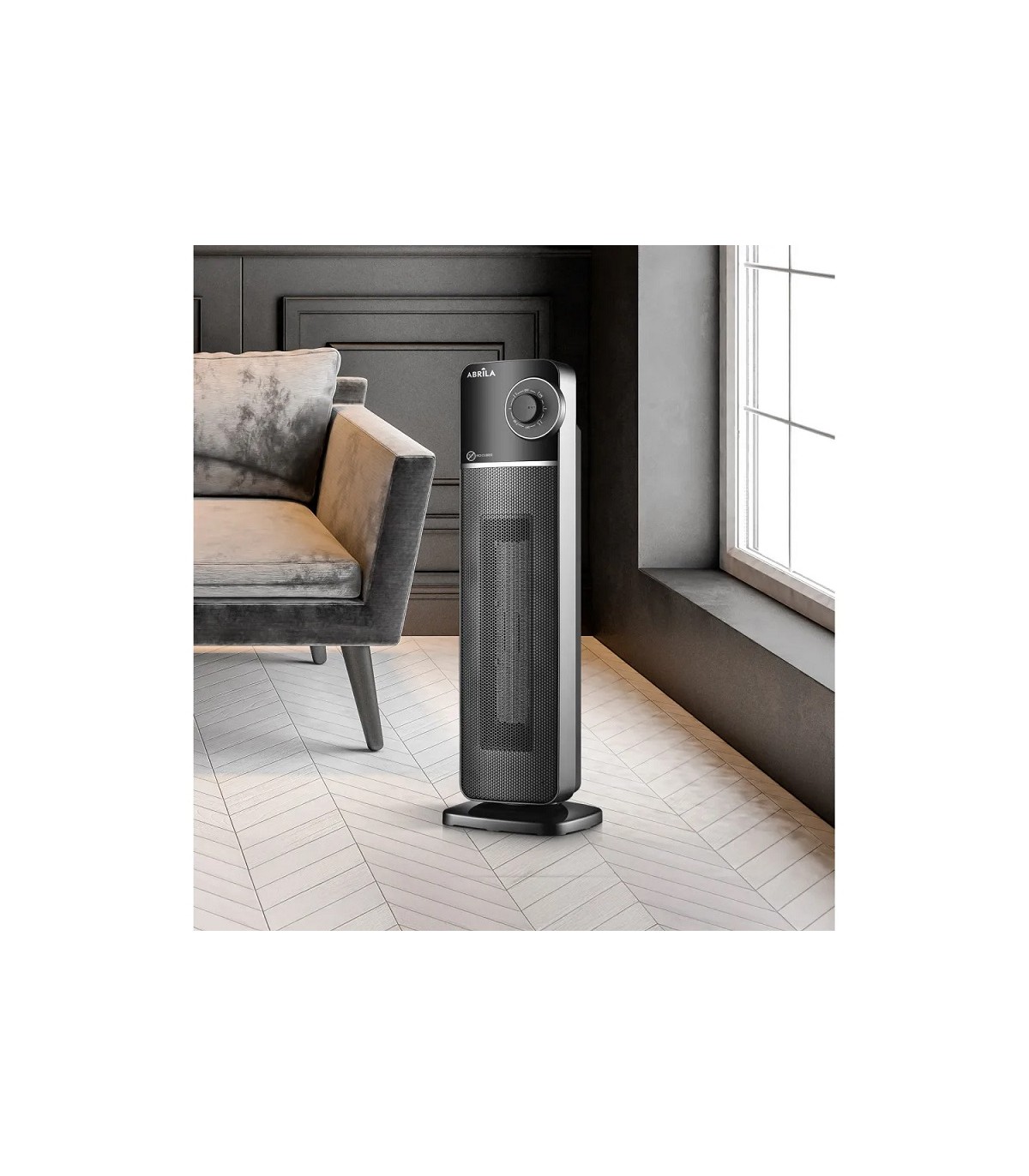 Calefactor Vertical Cerámico Oscilante BEQUIA 2000W Negro/Plata