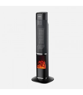 Calefactor Vertical Cerámico Oscilante MELODIA Efecto Fuego 2000W Negro