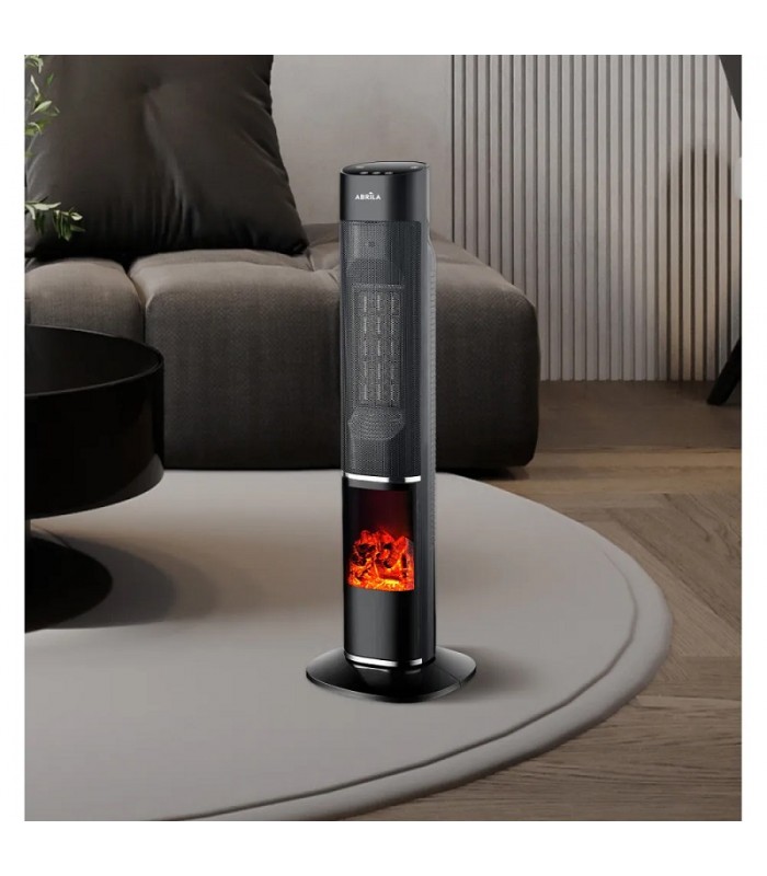 Calefactor Vertical Cerámico Oscilante MELODIA Efecto Fuego 2000W Negro