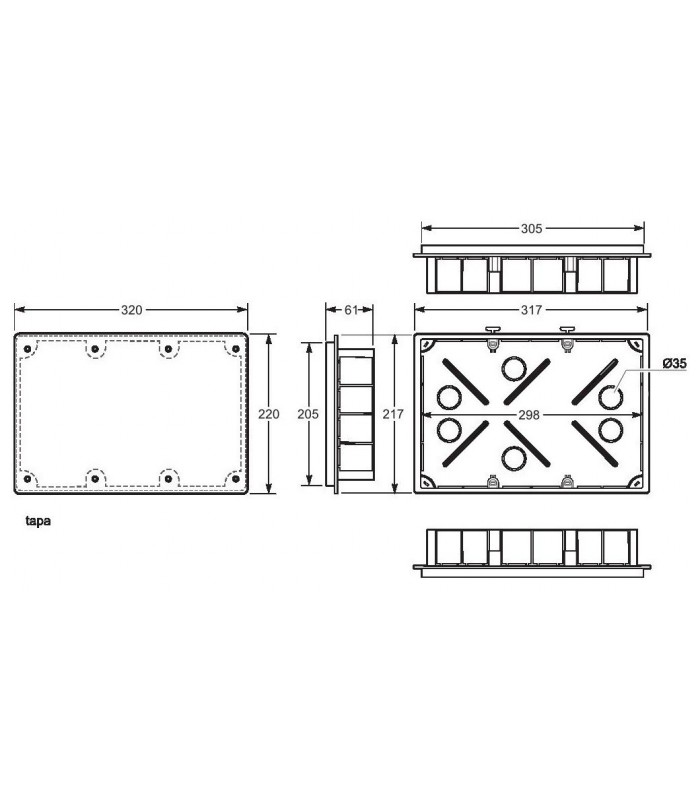 Caja Derivación Registro ICT RTR RTV-TLCA 200x300x60mm Tornillos
